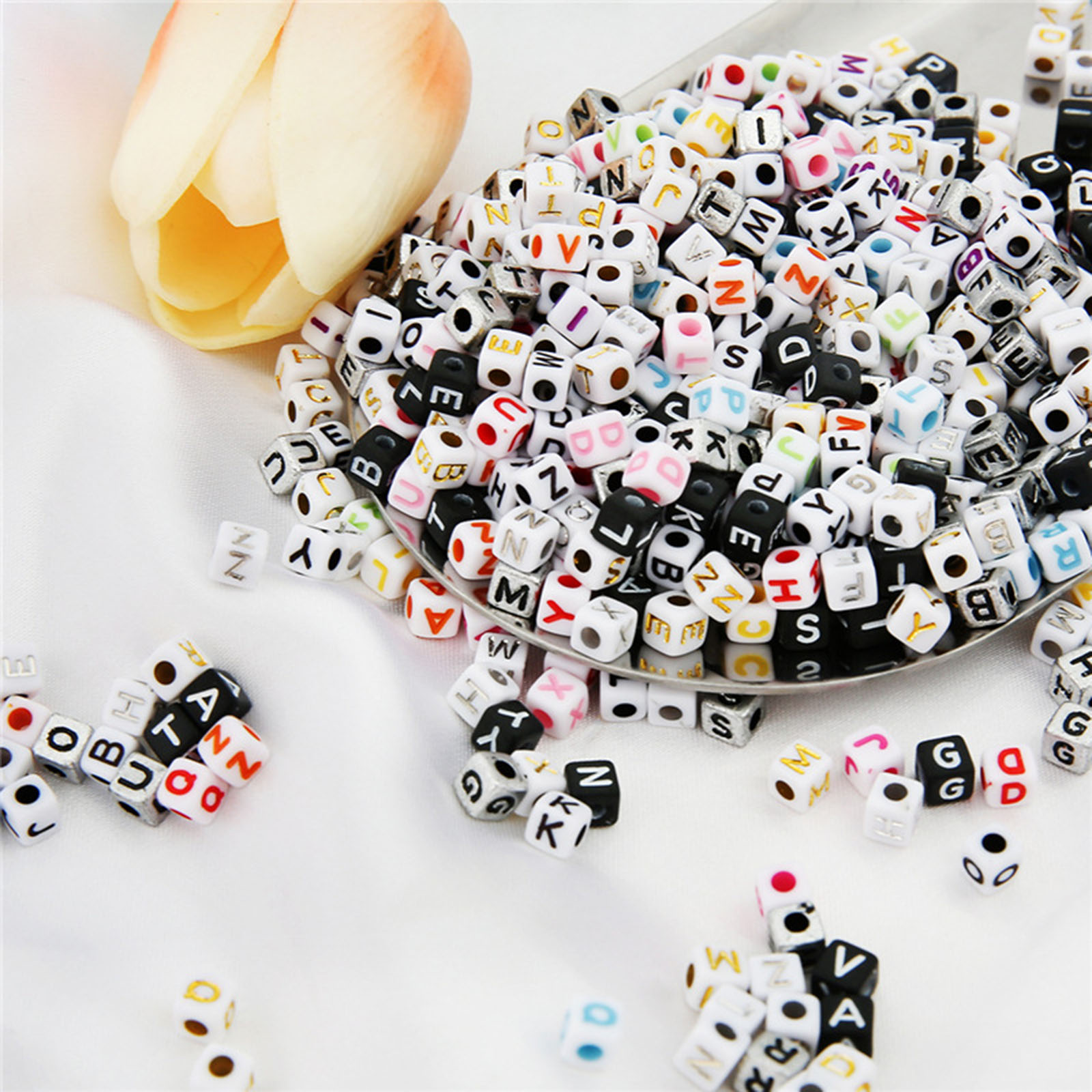 1200 Pieces 5mm Cube Plastic A-Z Alphabet Letters Beads Mixed DIY, Each Letter Included