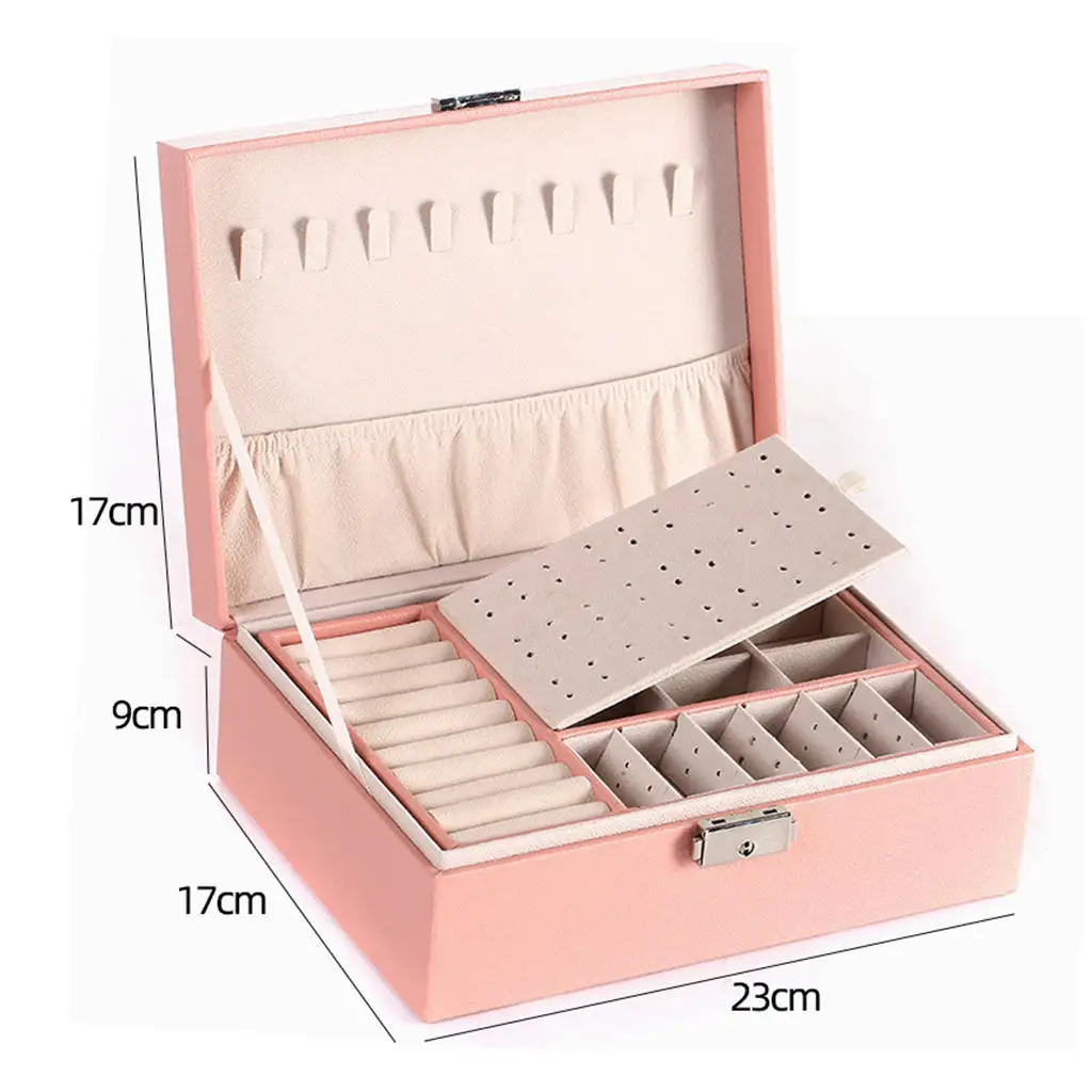 Jewelry Box Lockable Large Showcase Organizer for Studs Bracelets Necklace