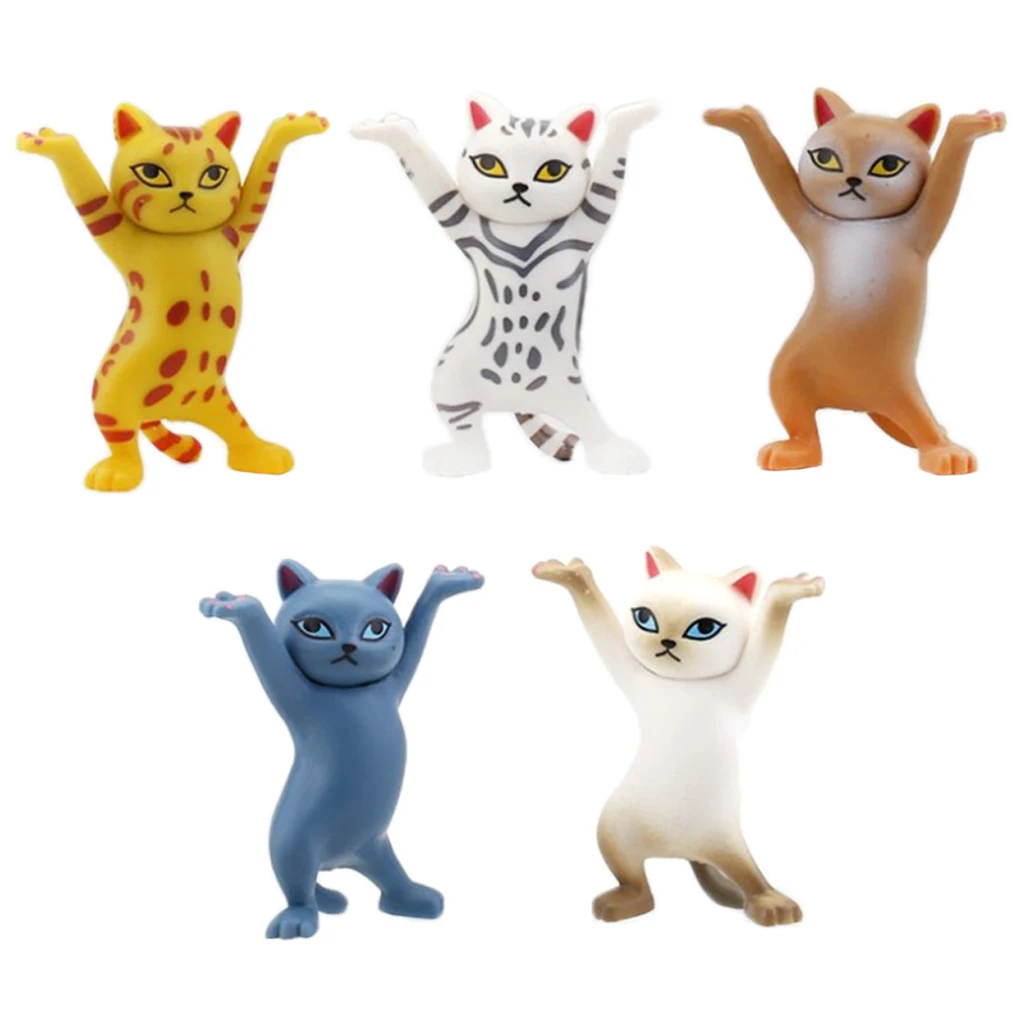 Lovely Dancing Cats Figures Pen Holder 5pcs Kitten Dolls for Car Dashboard 