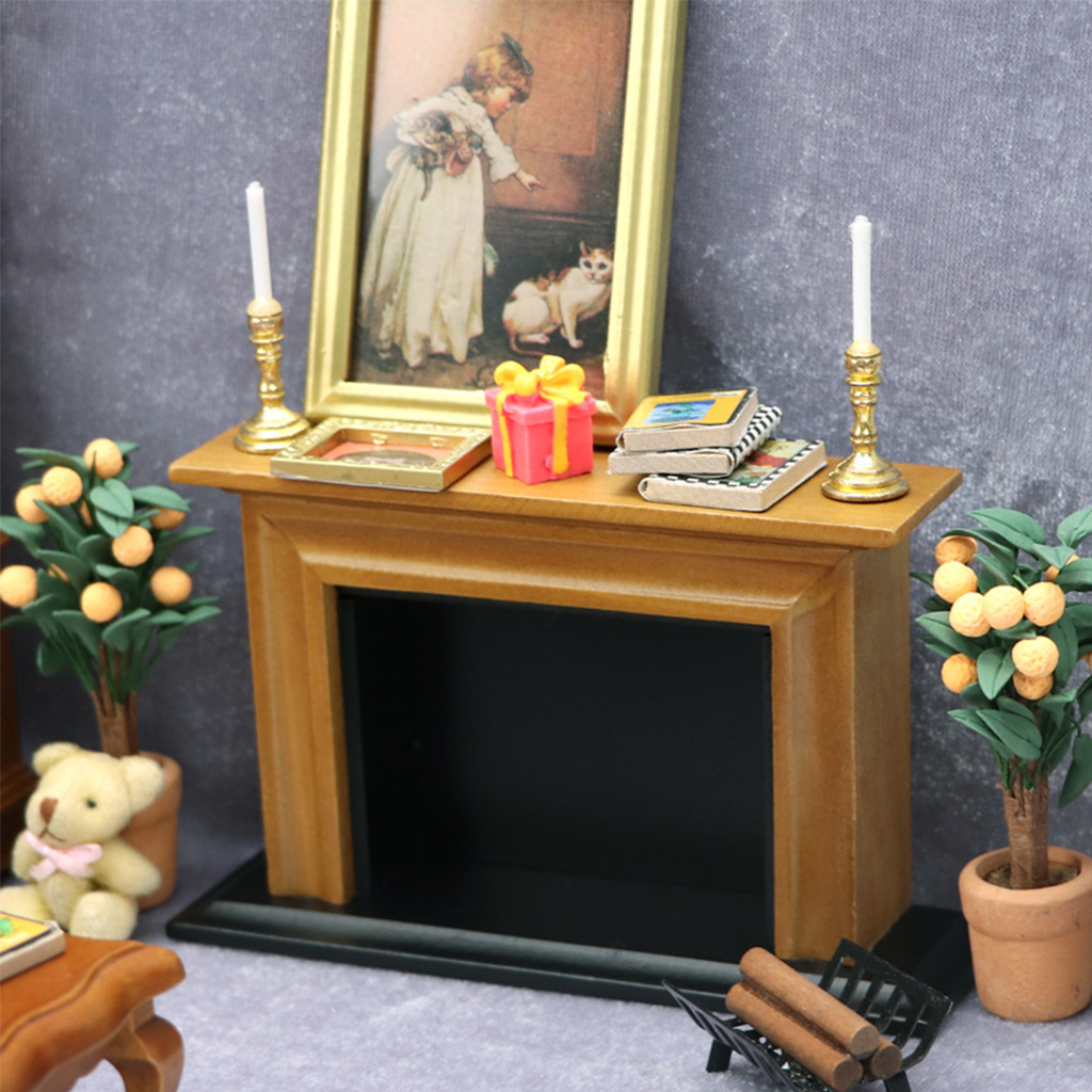 Dollhouse Decoration Accessories,1:12 Dollhouse Miniature Furniture Room Wooden Vintage Black Yellow Fireplace