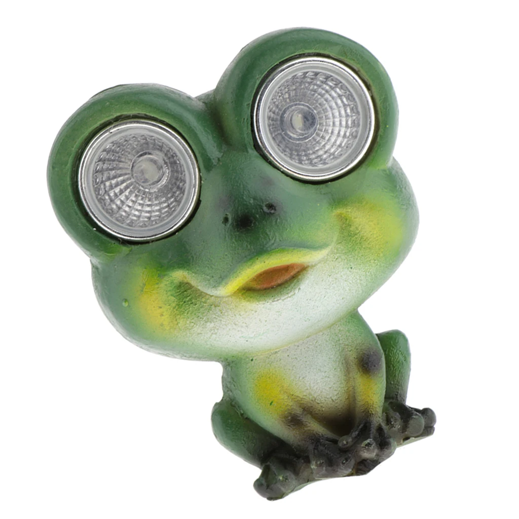 Green Frog Resin Garden Animal Statue with Solar-Powered Lights Eyes for Party Bar Home Patio Decoration Garden Statue