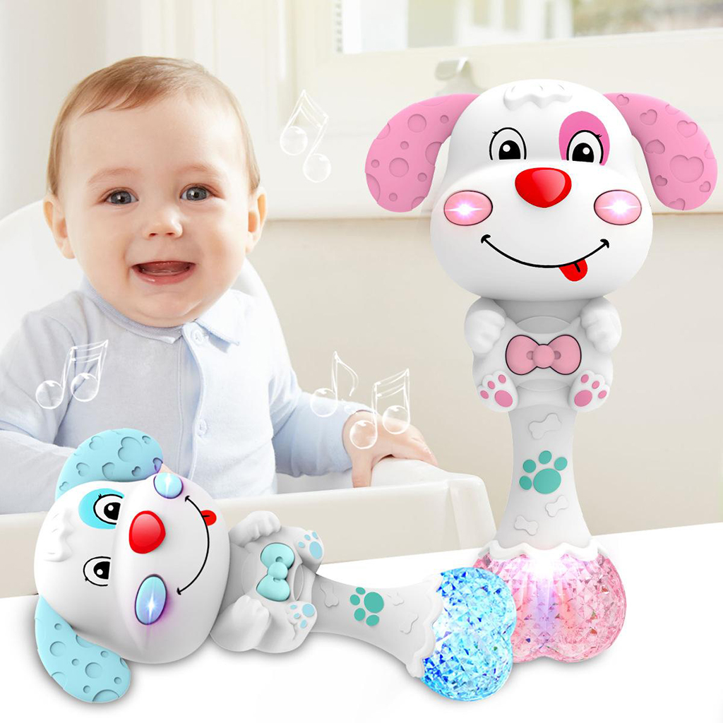 Baby Rattle Teether Infants Teether Play Toys with Music & Light Grasp Spin Rattle for 3 - 12 Month Infant Boys and Girls