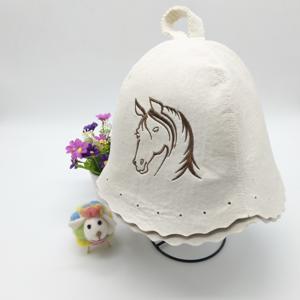 100% Wool Felt Sauna Hat Russian Banya Cap Embroidered Head Protection
