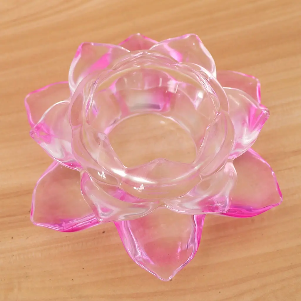 MagiDeal Buddhist Crystal Glass Lotus Tea Light Flower Candle Holder Clear