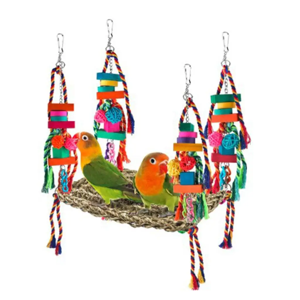 Rattan Parrot Toys Swing Detachable Decoration Acrylic Chain Birds Gnawing Toys, for Conure Budgie Small Birds Cage Pet Supplies
