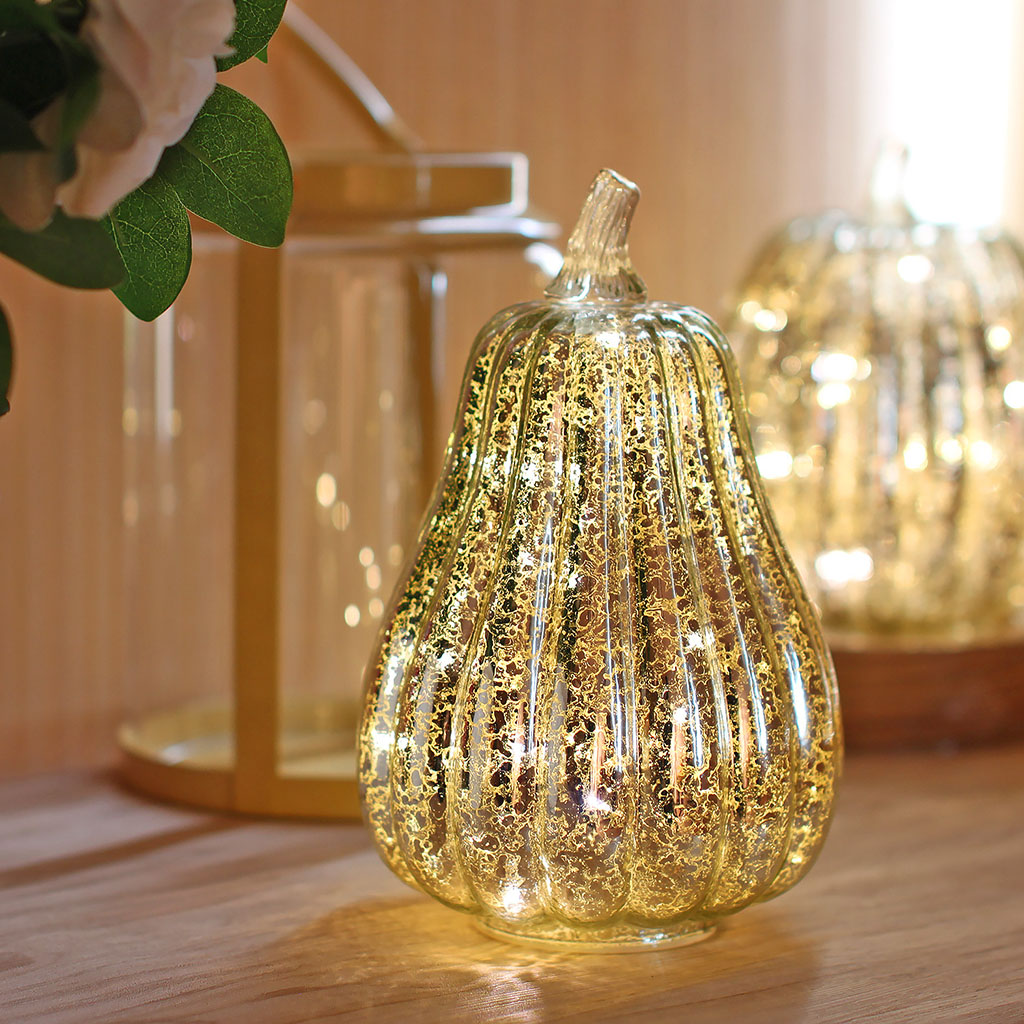 Glass Halloween Decoration LED Pumpkin Battery Operated Lantern Light Lamp Decorations for Home Dining Room Lounge Decor