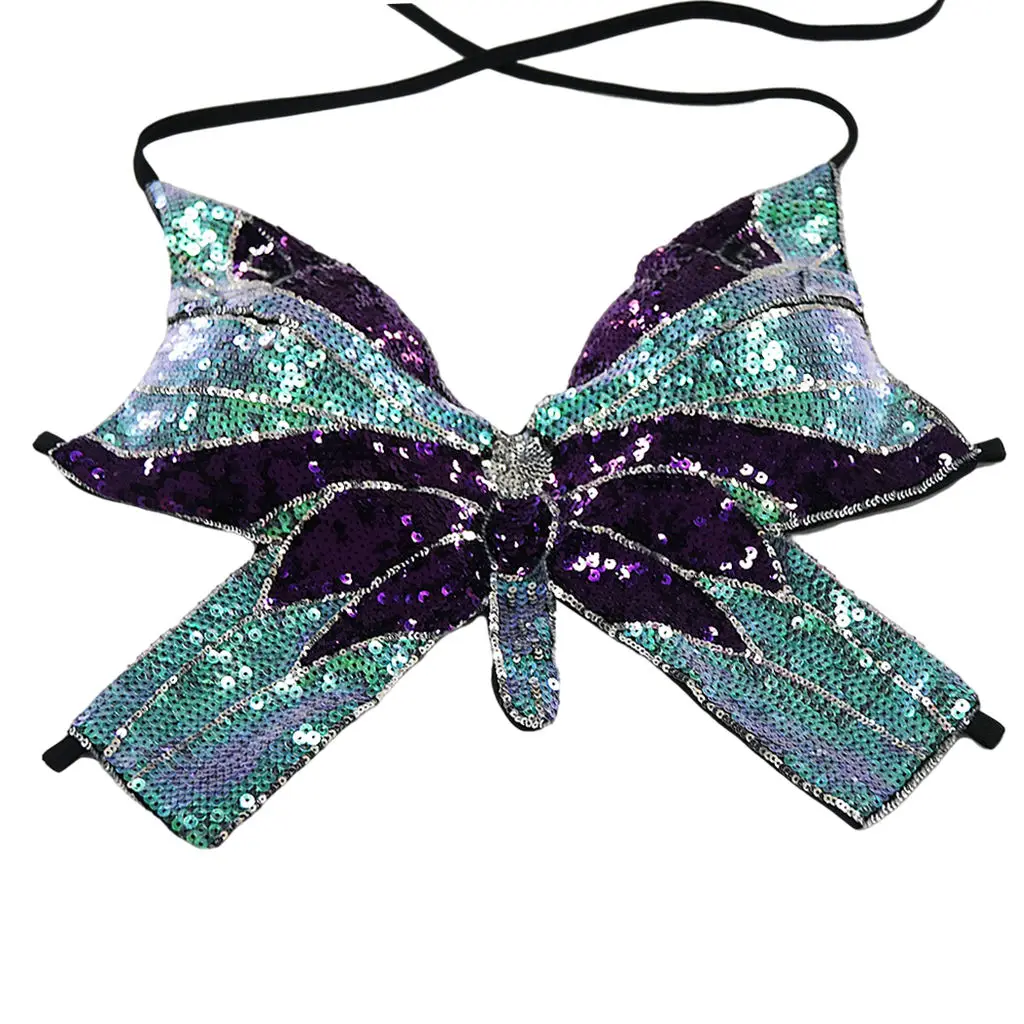 Tribal Glitter Belly Dance Bra Womens Sparkle Sequins Butterfly Halter Top Sexy for Party Club