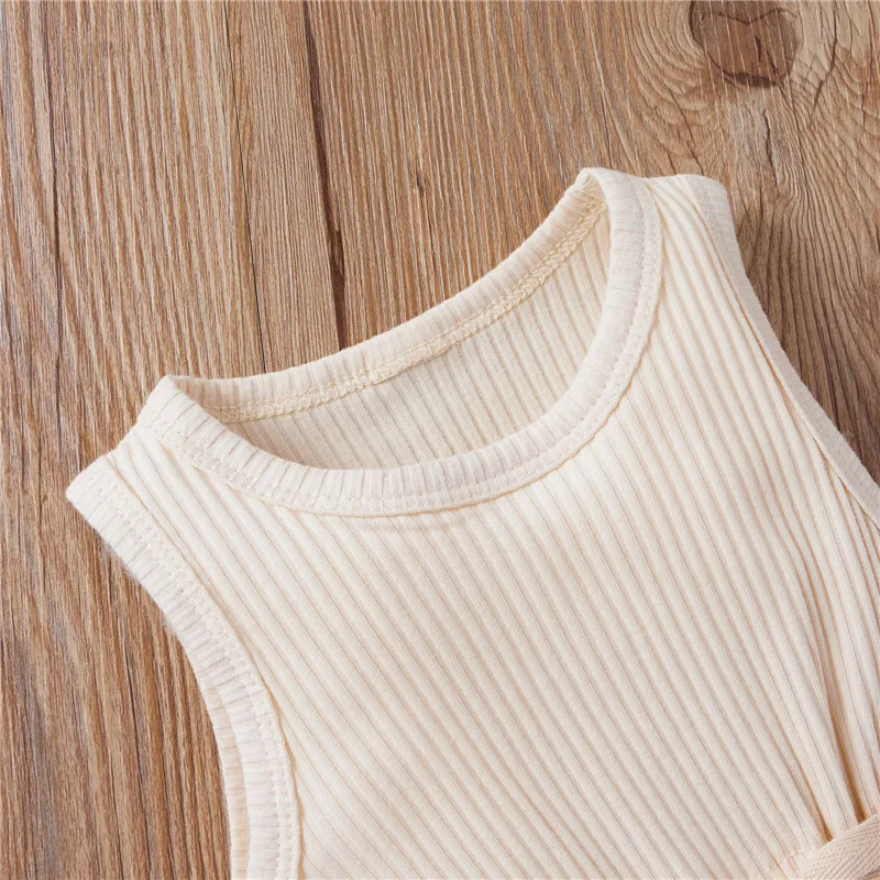 Newborn Infant Baby Boys Girls Romper Cotton Knitted Ribbed Sleeveless Solid Elastic Band Jumpsuit Toddler Soft Clothes Outfits Cotton baby suit