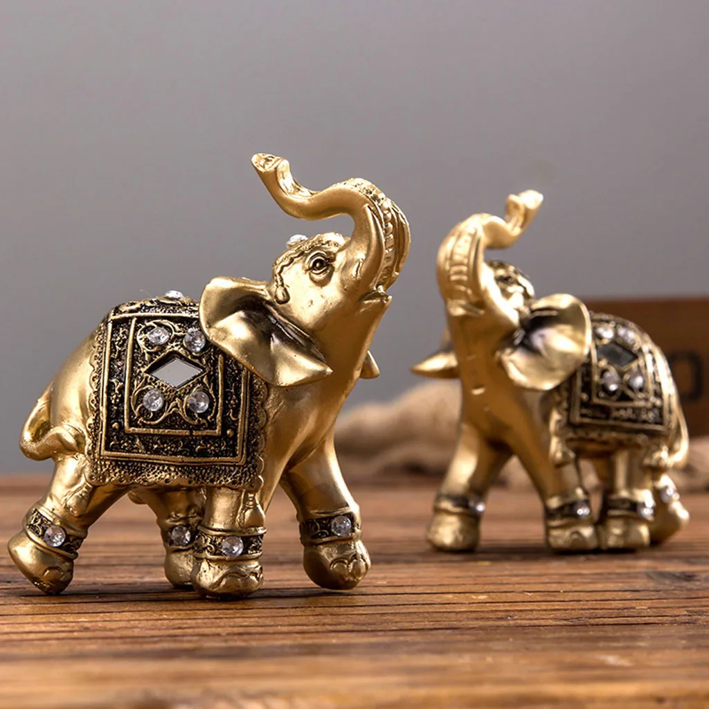 Feng Shui Chinese Lucky Car Decor Charm Money Elephant Figurine Gold 