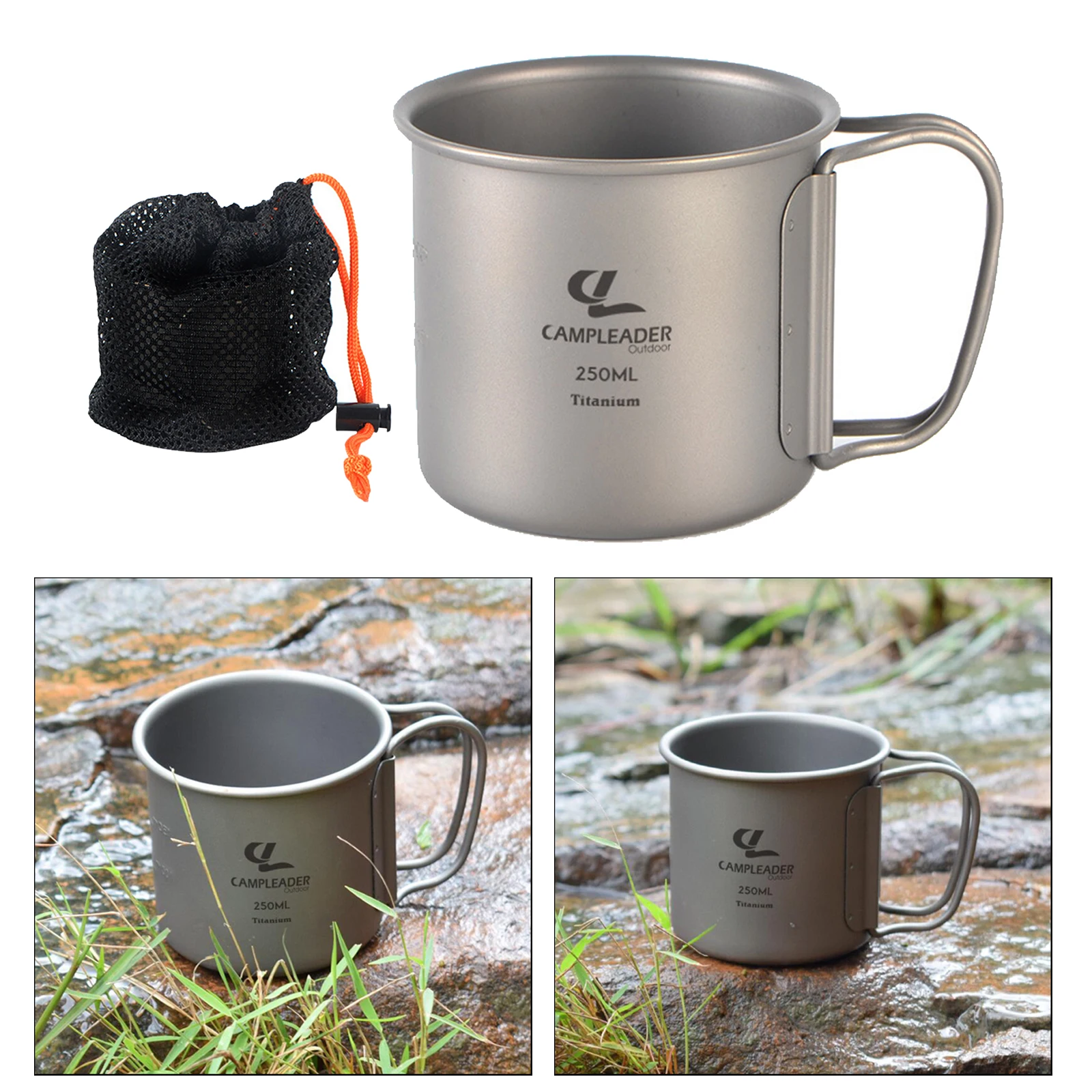 250ml Titanium Collapsible Handle Camping Mug Hiking Portable Can be Boiled Drinking Cup Only 40g