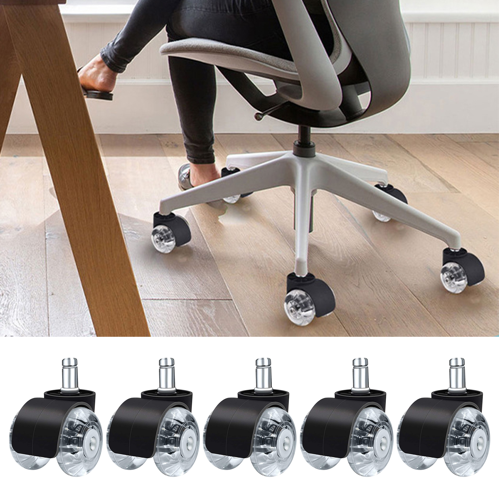 5 Pcs Replacement Heavy Duty Computer Swivel Office Chair Caster Wheels Set Floor Rollers Furniture Accessories
