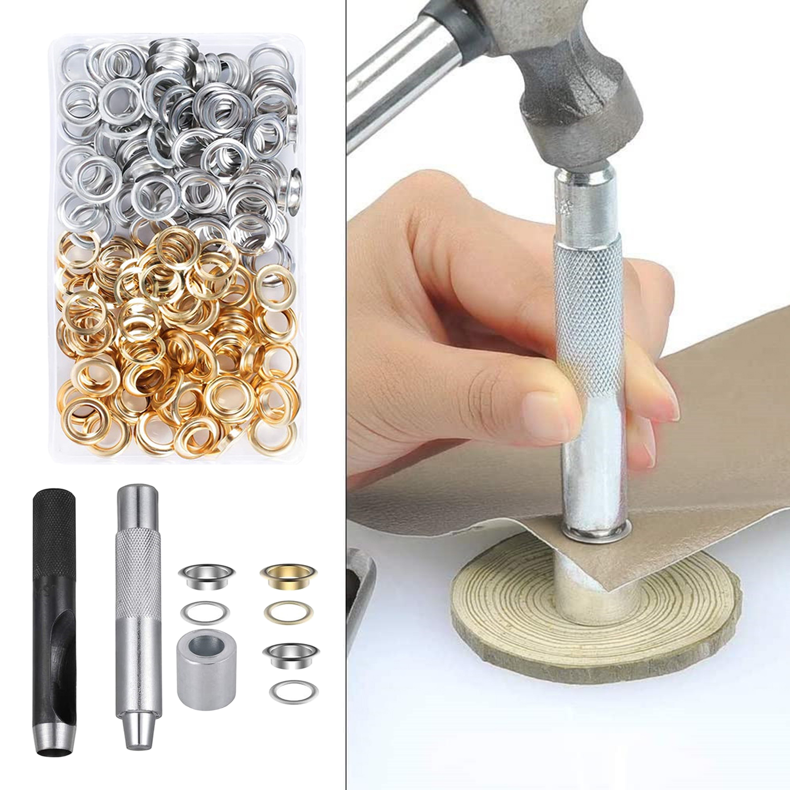 120 sets Grommet Eyelets with Washer, 3 Grommet Setting Tool Storage Box for Tarpaulin Fabric Craft Making Leather Crafting