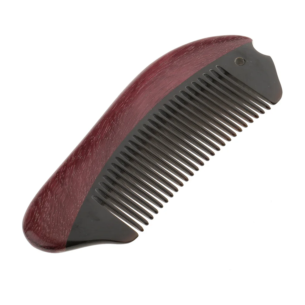 Handmade Purpleheart Buffalo Horn Fine Tooth Hair Beard Comb Massager Brush