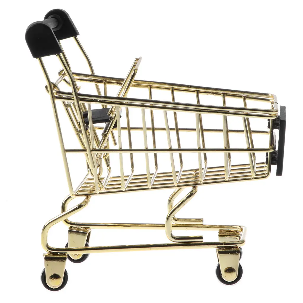 Miniature Metal Shopping Cart Trolley Basket Model for Kids Gift Rose Gold M 