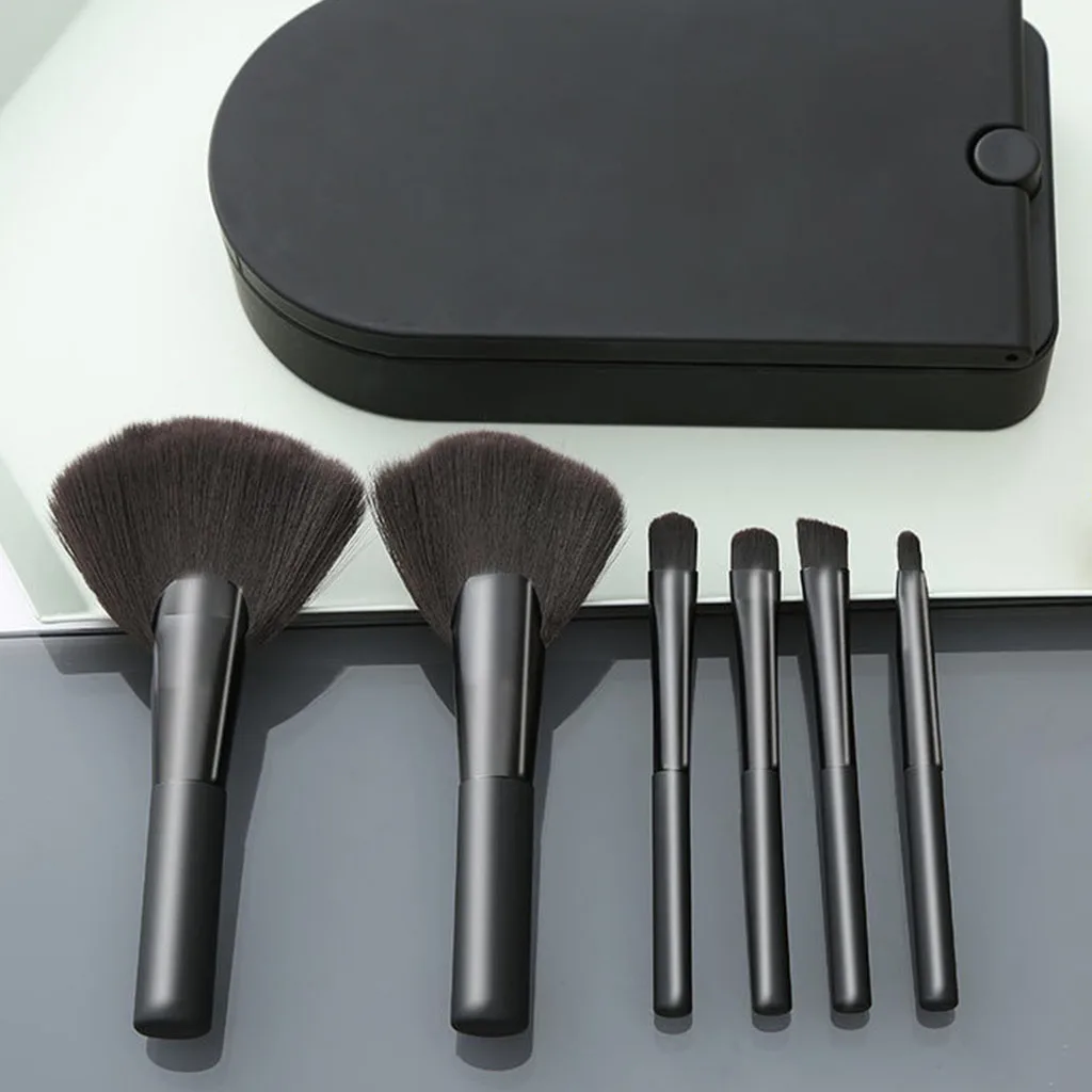 Household Makeup Mirror Box Makeup Brush Set 360Rotation Touch Switch Light with 6 Makeup Brushes and Storage Box for Travel