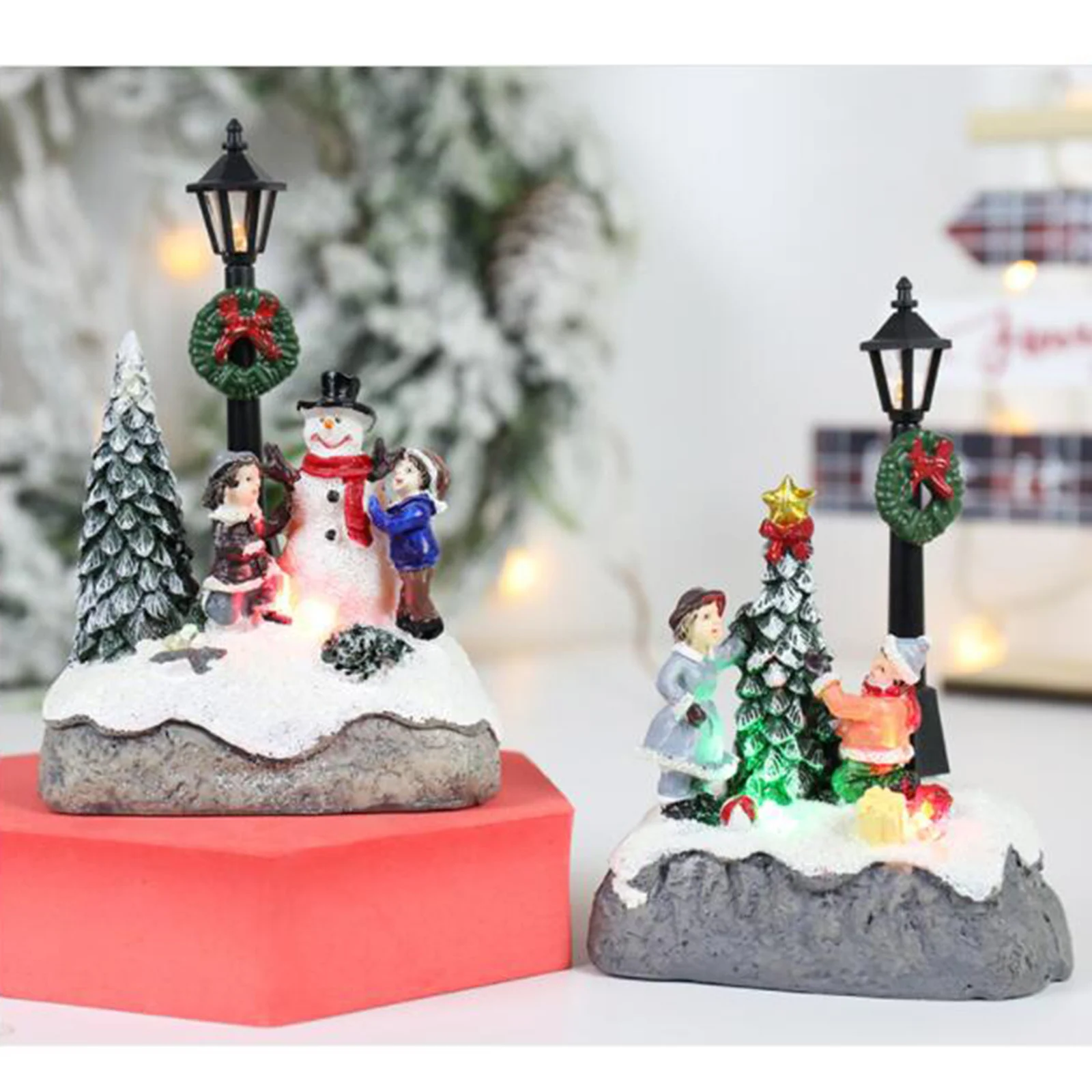 Christmas Scene Village Houses Indoor Outdoor with LED Light Christmas Village Sets Micro Landscape for Christmas Decorations 