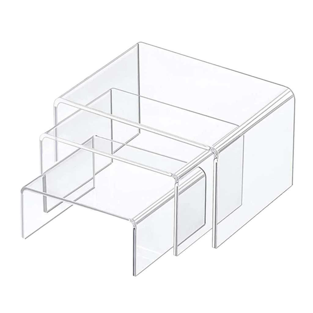 Clear Acrylic Display Risers, 1 Set of 3 Showcase Shelf for Figures, Buffets, Cupcakes and Jewelry Display Stands - 3