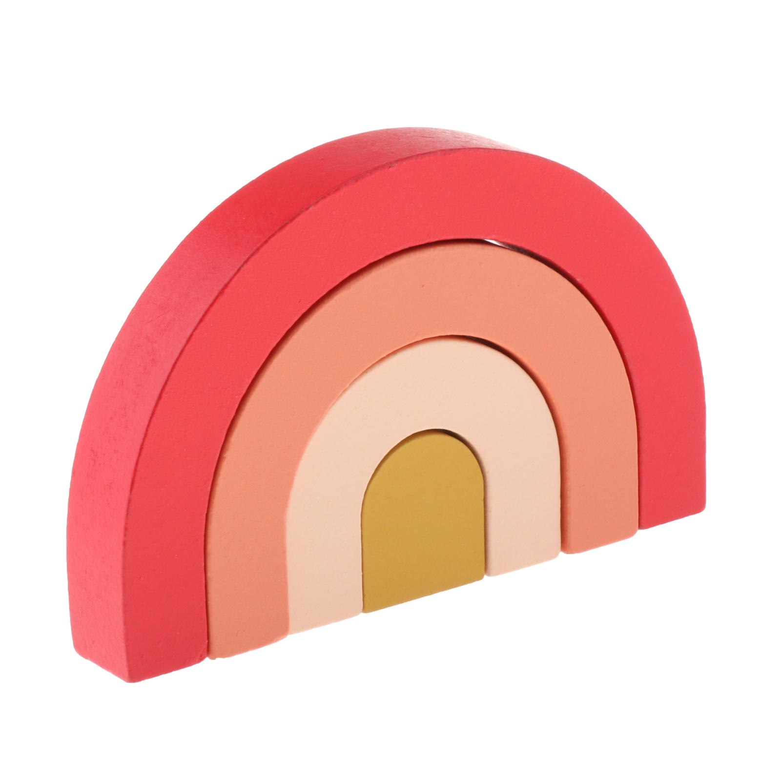 Rainbow Stacker Building Blocks Colroful Nesting Puzzle Game Wooden Toys Shape Matching Learning Toys for Toddler