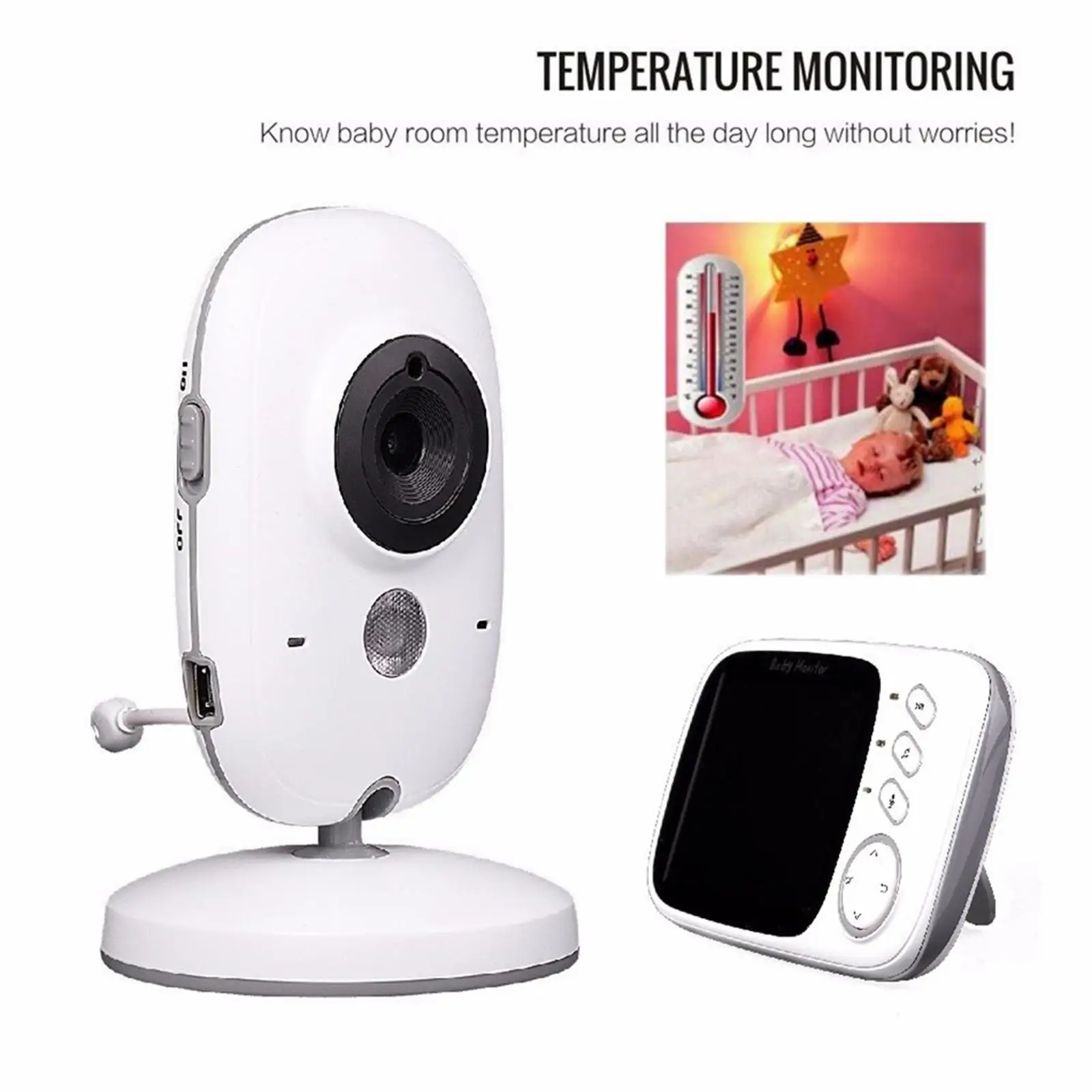Wireless Baby Monitor 2 Way Talk Digital Audio Digital Indoor with Camera Infant Baby Care Video Color 3.2 inch Screen Portable
