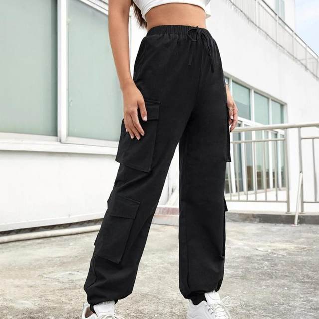 Loose Pants Women Streetwear Fashion Mid-waist Elastic Cargo Pants  Polyester Comfort Stretch Cargo Pants Trousers For Autumn - Pants & Capris  - AliExpress