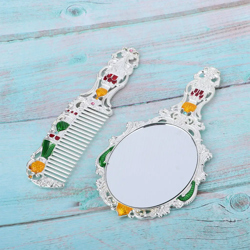 Vintage Antique Mirror Set Metal and Shiny Mini Cosmetic Mirror for Women Makeup Vanity Household Accessories