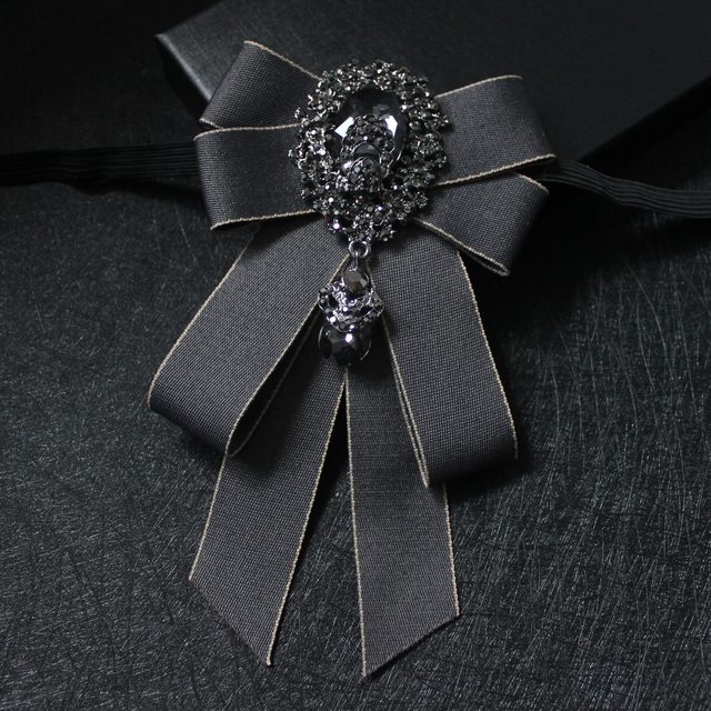 Korean Handmade Ribbon Bow Tie Brooch Female Rhinestone Crystal Necktie  British Style Men's Suit Shirt Collar Wedding Jewelry