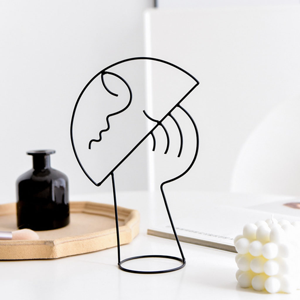 Metal Face Outline Sculpture Decoration Figurine Hat Holder Display Stand