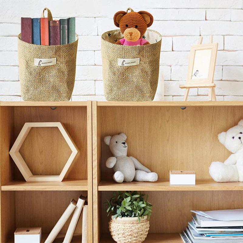 Description Picture 3 of itemDesktop Storage Basket Jute Cotton Linen Bag Hanging Pocket Small Sack Sundries Storage Box With Handle Cosmetic Storage Bag