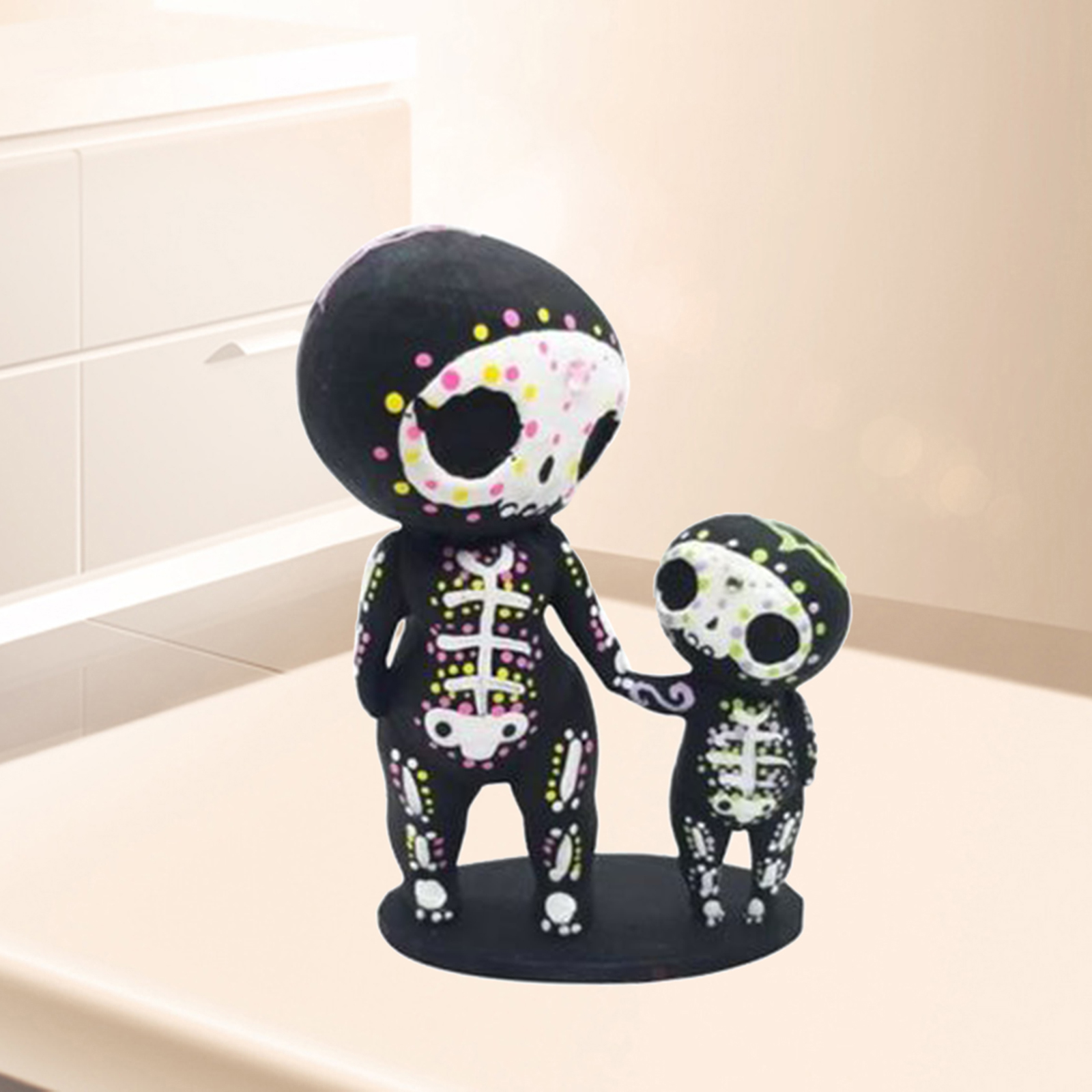 Cute Resin Sugar Skull Figurine Hand-painted Skull Head Skeleton Statue Crafts Room Desk Decor Gift