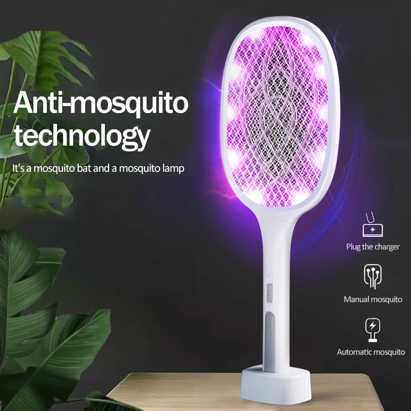 2 in 1 Electric Mosquito Swatter UV Light Rechargeable Electric Mosquito Killer Lamp Summer Fly Insect Killer Trap Bug Racket