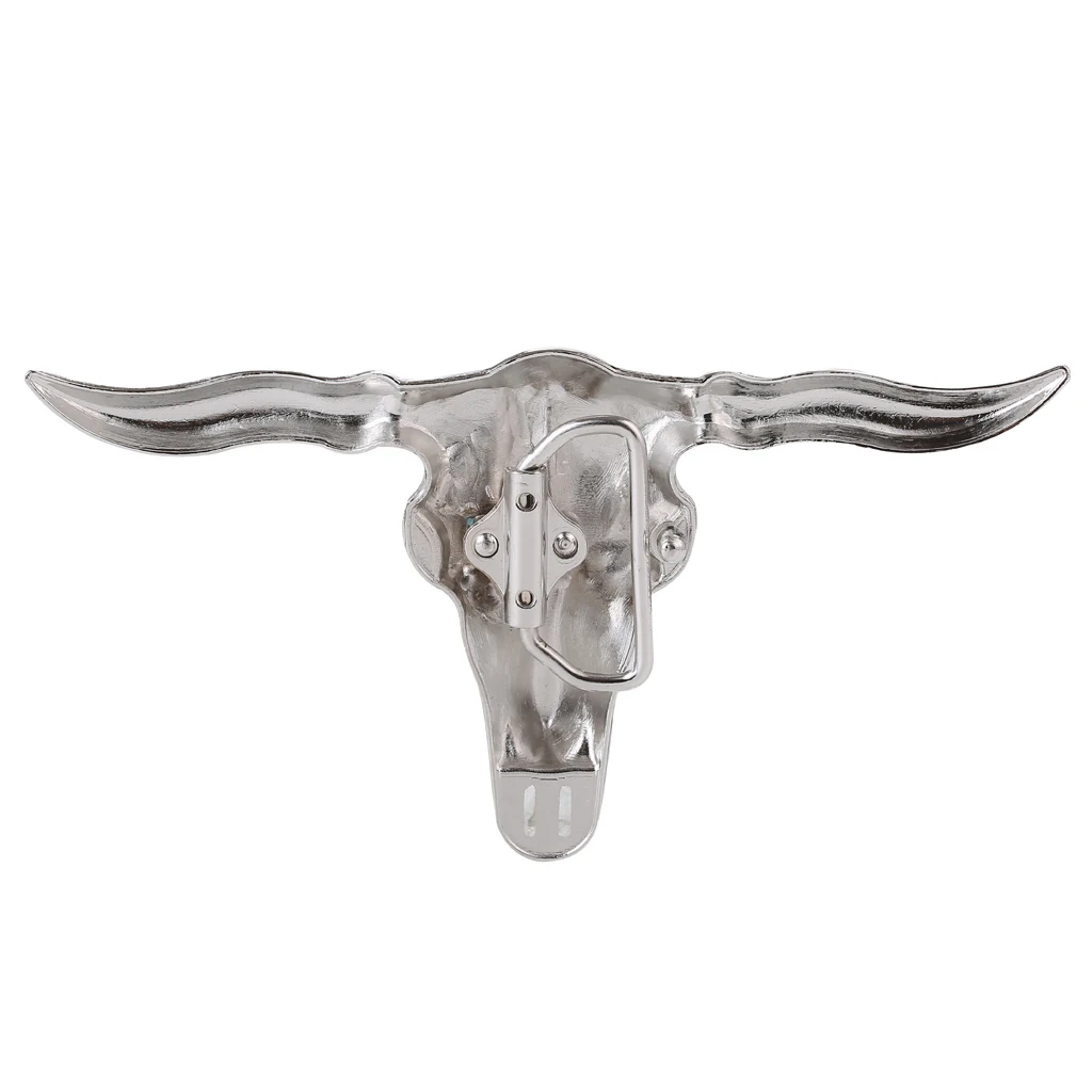 Vintage Style Western Bull Longhorn Steer Belt Buckle Silver for Men Cowboys