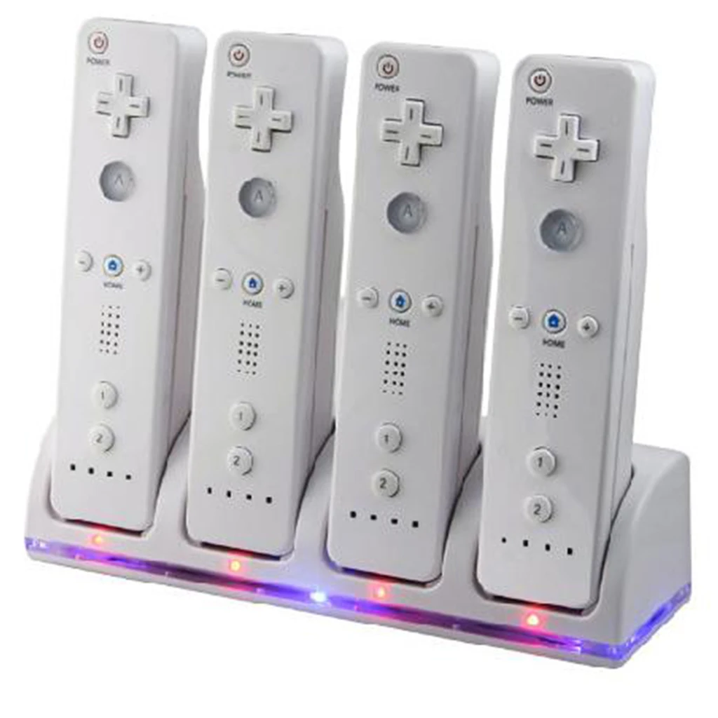 4-Port Charger Dock Charging Station + 4pcs 2800mAh Batteries + USB Cable for Wii Remote Controller Black