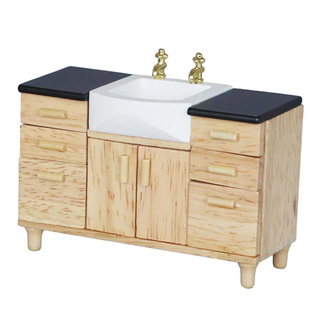 1:12 Dollhouse Mini Furniture Modern Oak Sink Cabinet Doll House Decor 