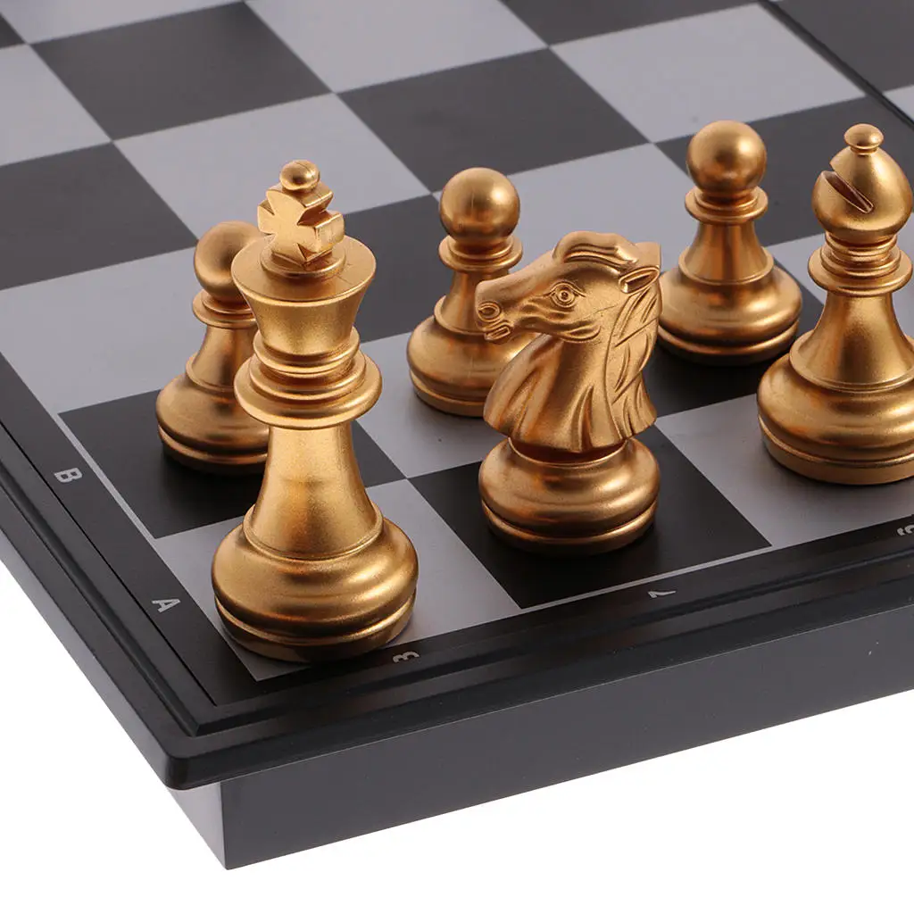 Magnetic Gold and Silver Folding Chess Pieces Set Board Game Toys Gift