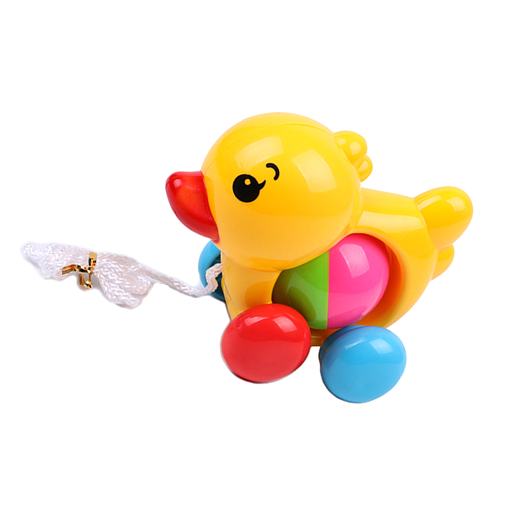 Lovely Yellow Duck Pull Along Toy, Plastic Animal Wheel with Sound Toy for Baby Toddlers Kids