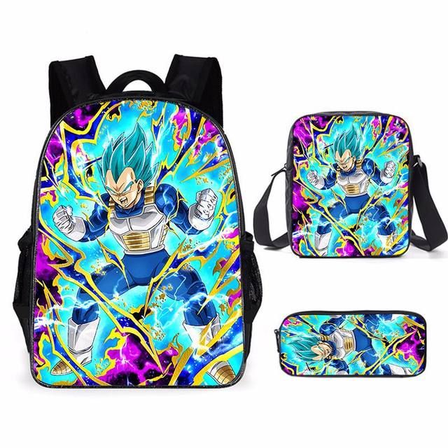 Bangyan 3Pcs/Set Dragon Ball Z Backpack Anime Cartoon Super Saiyan Goku Student Bag Teenagers Boys Children's Satchel Set-G, Girl's, Other