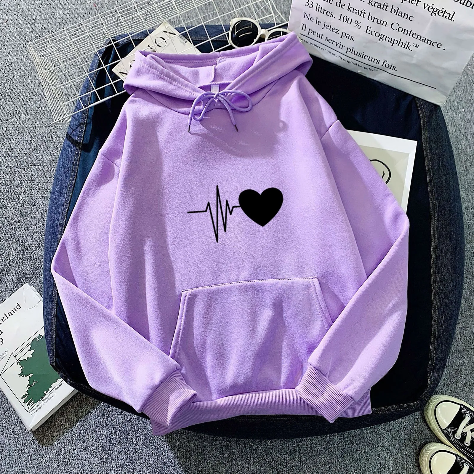 Plus Size Women's Hoodies With Pocket Casual Heart Printing Women Sweetshirts Oversized Hoodie Sudaderas Con Capucha Ropa Mujer pink hoodie
