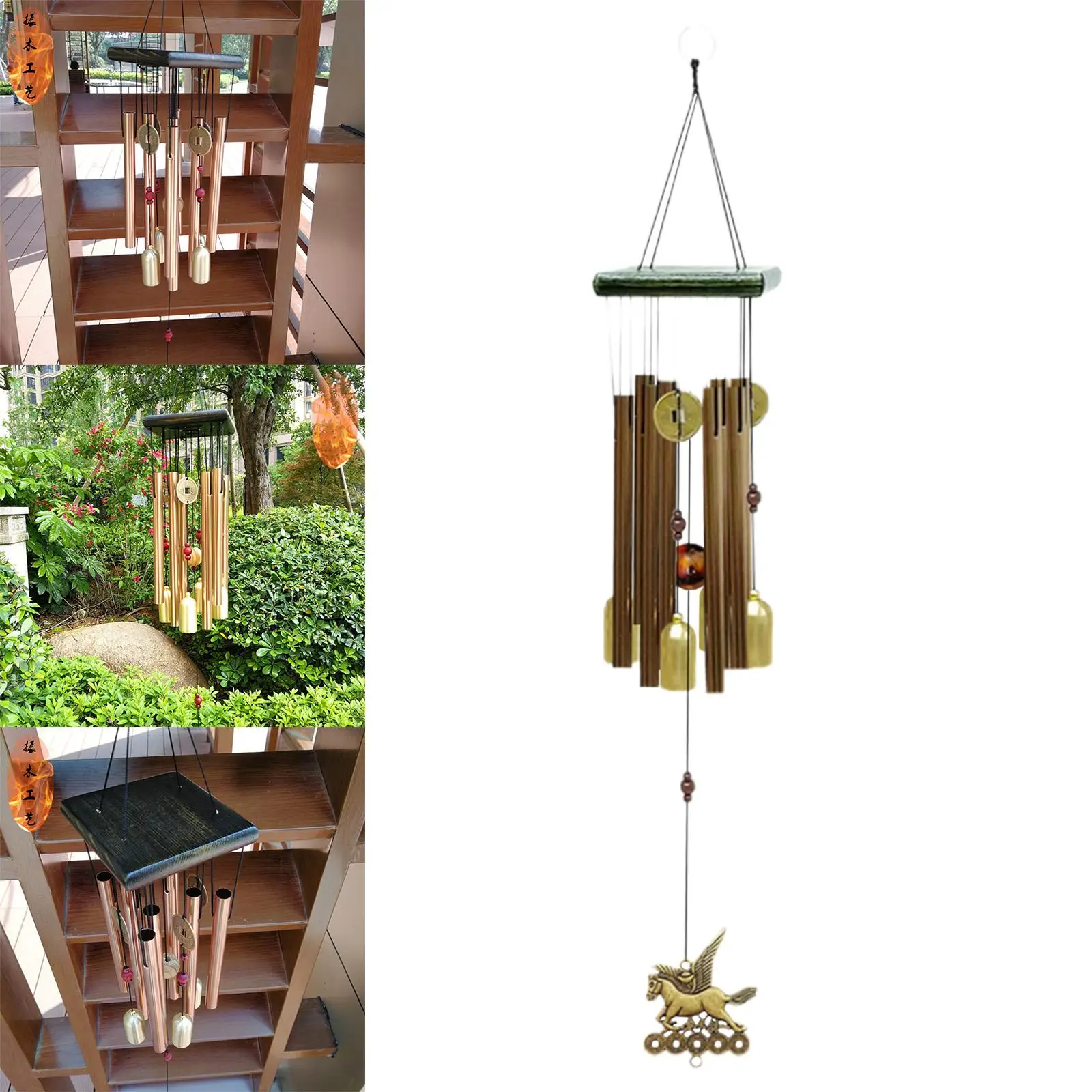  Wind Chimes Hanging Decoration 61cm Total Length Gift New Chinese Style Windchime Bells for Backyard Porch Outdoors Garden