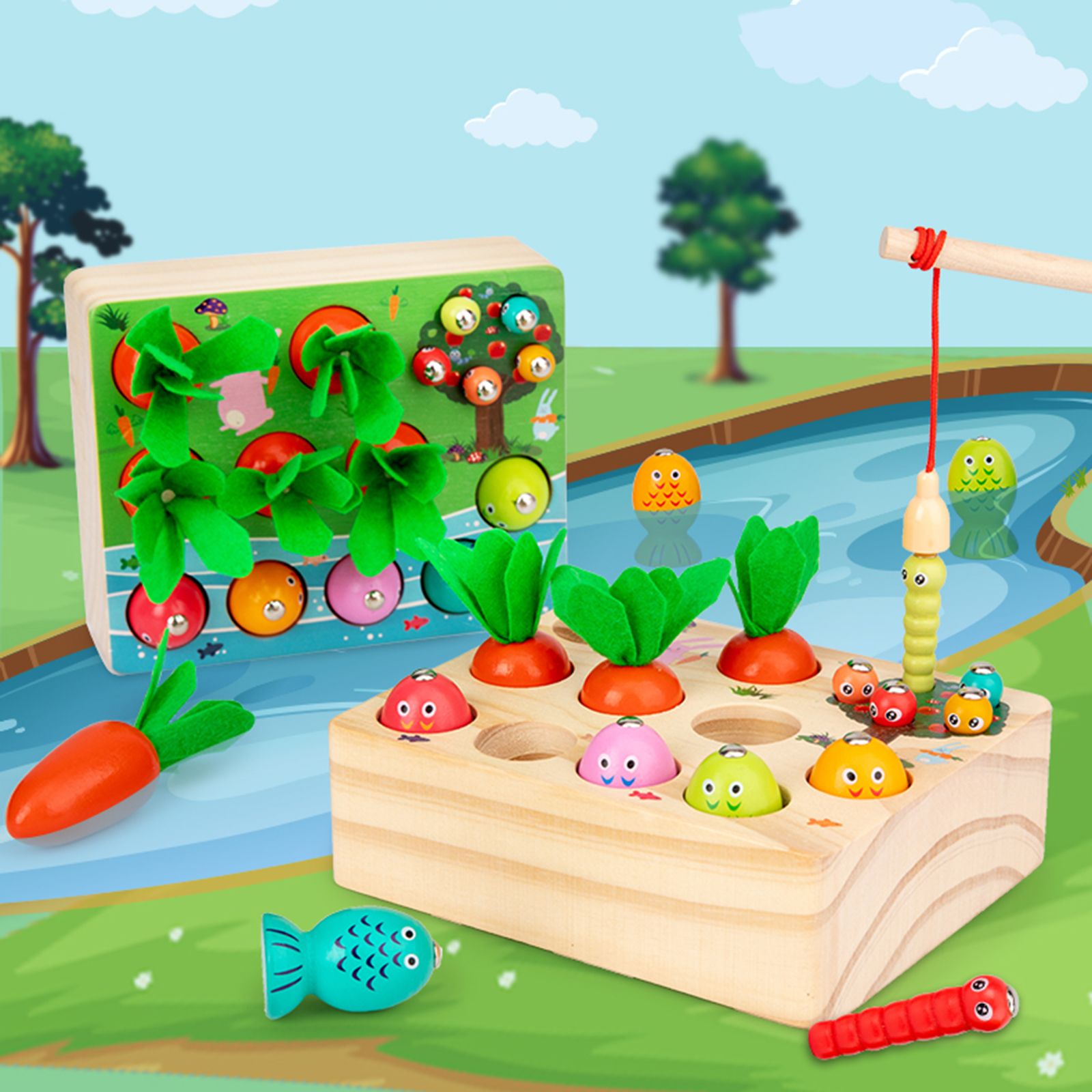 Montessori Wooden Carrot Harvest Baby Motor Skills Educational Learning Toy