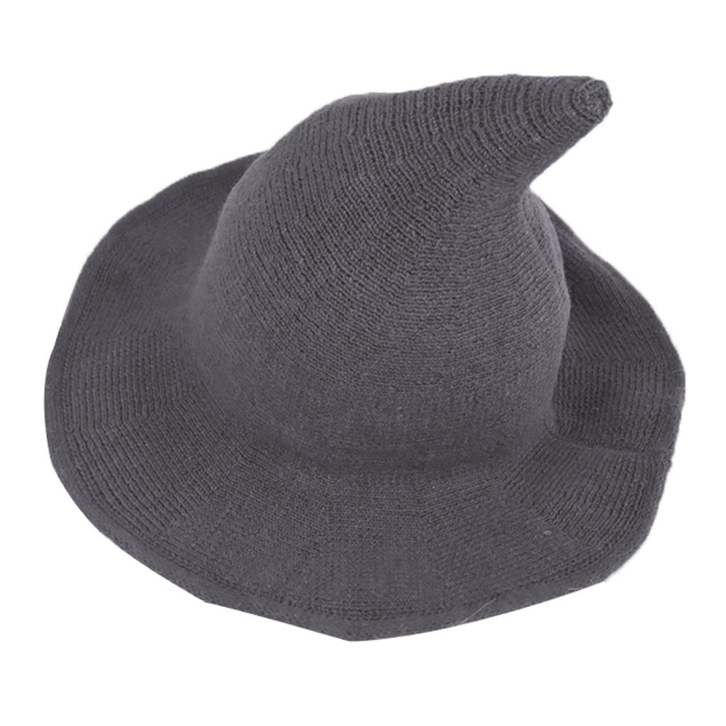 Women Modern Wool Witch Hat Foldable Costume Pointed Hat Halloween Party Hats Warm Autumn Winter Cap