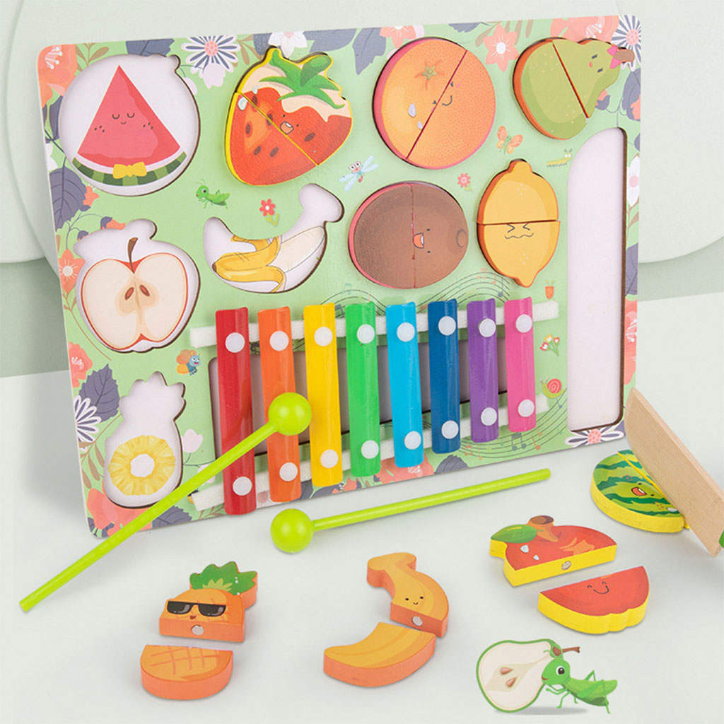 8-toned Xylophone Cutting Fruit Glockenspiel Colorful Keyboard Educational Rhythm Hand Knock Piano 2-in-1 Percussion Instruments