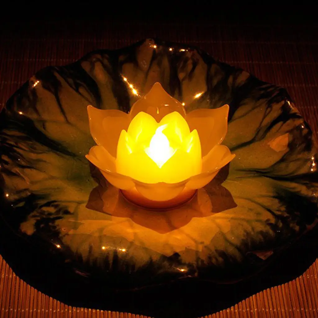 LED Lotus Lamp Floating Water Wishing Artificial Candle Light Electronic Candle for Party Temple Fair Decor