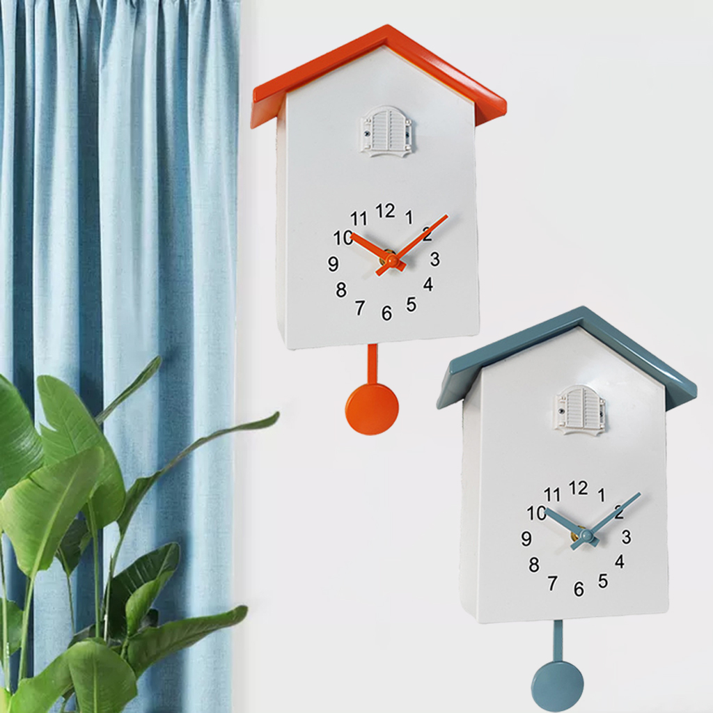 Cuckoo Wall Clock Birdhouse Decorative Hanging Clock, Natural Bird Voices Telling Time Pendulum Clocks Wall Art Decor
