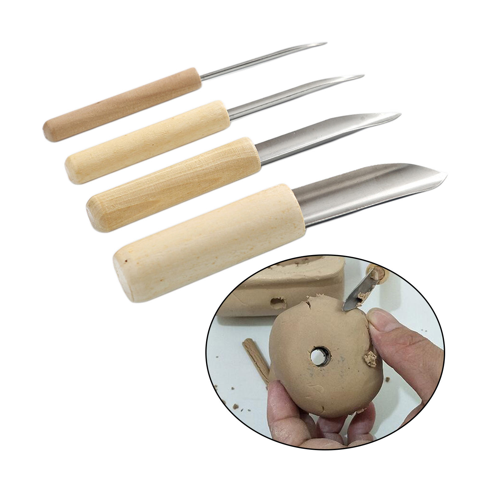4x Pro Clay Hole Cutters Punch Circle Pottery Clay Sculpture Wooden Drawing Polymer Marking Drilling Student Ceramic Tool