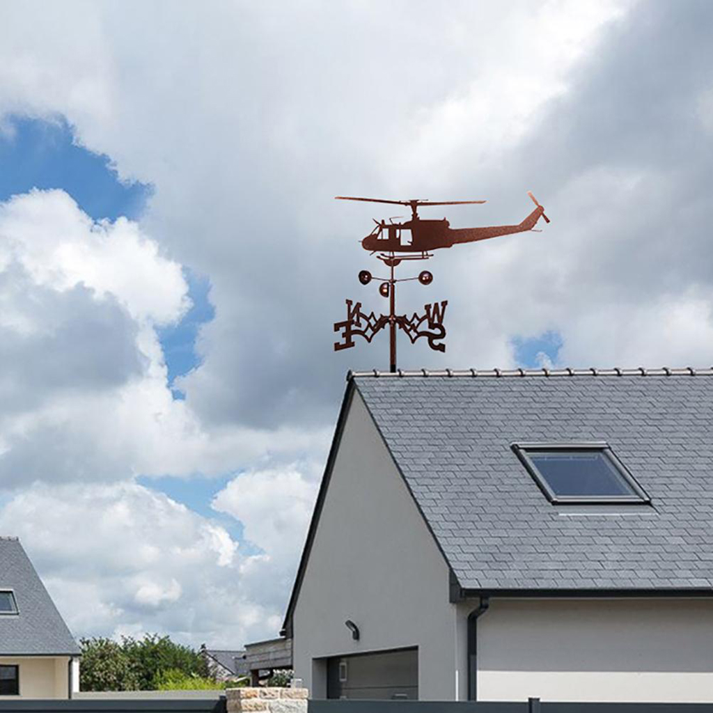 Weather Vane Wind Direction Indicators Home Roof Garden Farm Helicopter Metal Weathervane Farm Durable Roof Mount