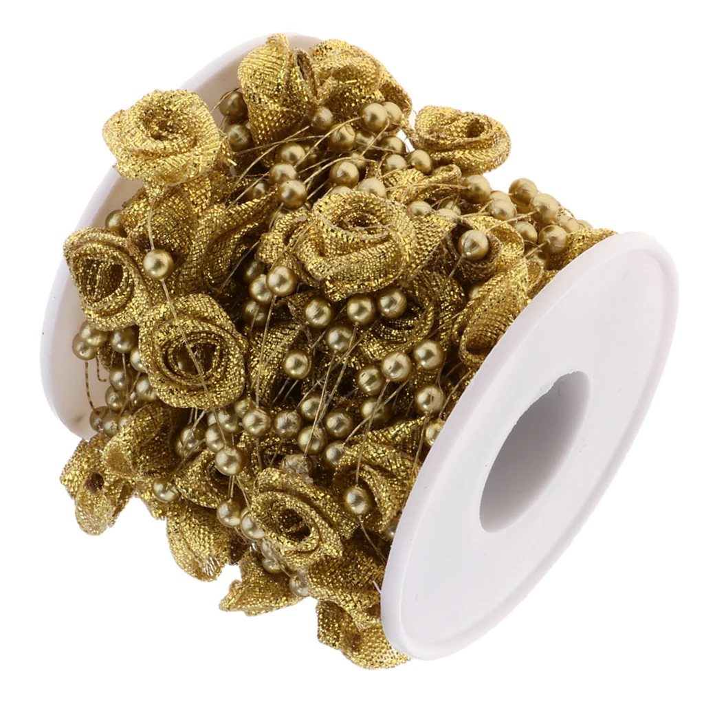 10m Rose Flower Beads String Roll Wedding Party Cake Dress DIY Material Craft