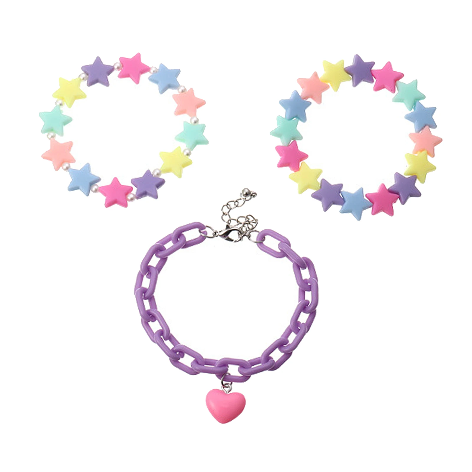 1 Set Colorful Fashionable Bracelets Stars Heart Pearls Bangle Adjustable