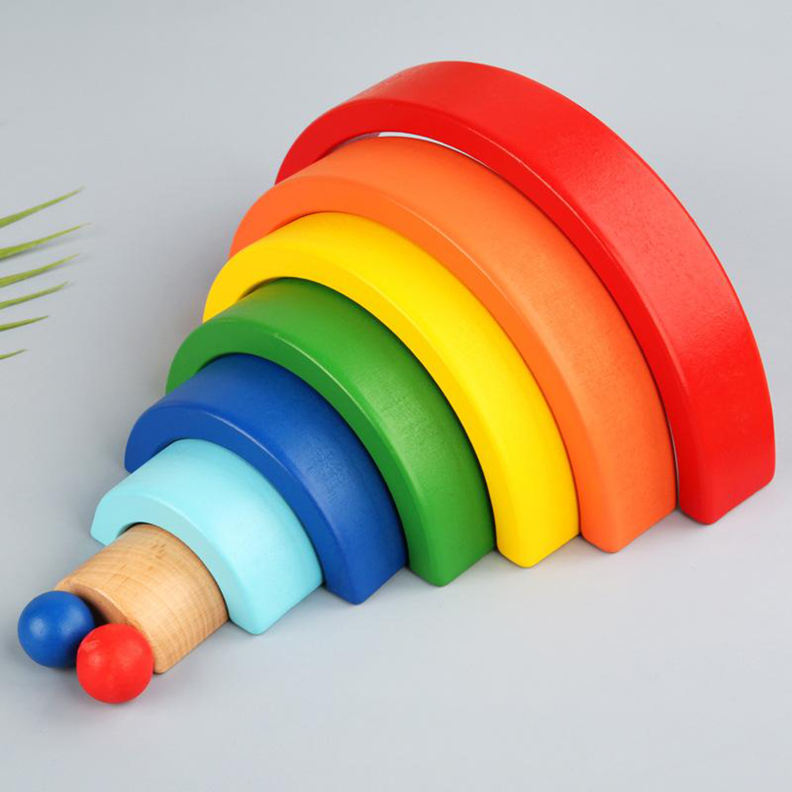 Rainbow Stacking Toys Wood Stacker Colorful Building Blocks Nesting Puzzles Set