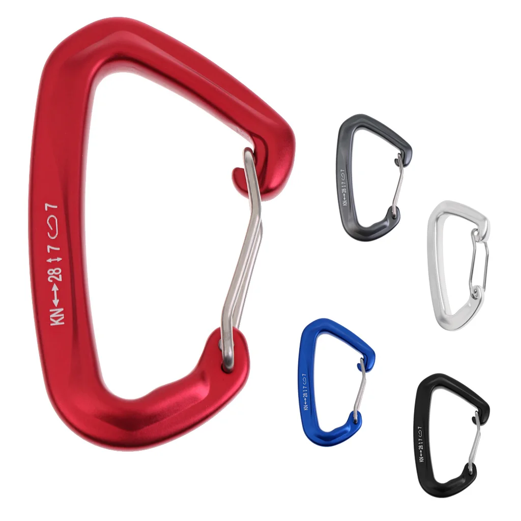 Pro Safety 28KN D Shape Spring Clip Wire Gate Carabiner For Rock Climbing Caving