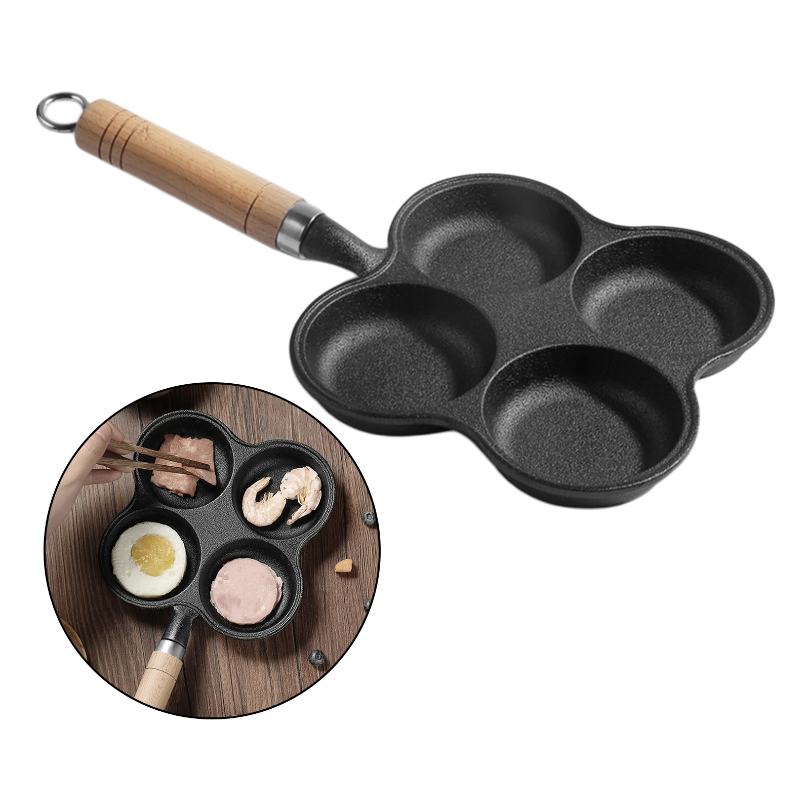 Compact 4-Cup Egg Frying Pan, Non Stick Egg Cooker Pan, Cast Iron Omelette Pancake Pans, 36x11cm Breakfast Cooking Omelet Burger